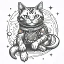 space cat playing tattoo design idea
