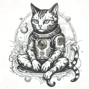 space cat playing tattoo design idea
