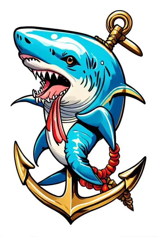Sailor Shark biting anchor tattoo design idea