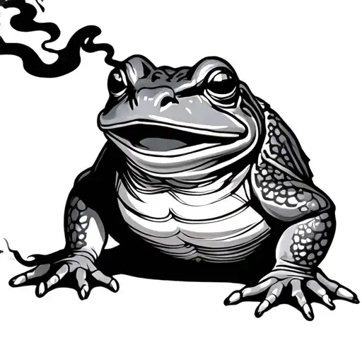 Samurai frog smoking outline tattoo design idea