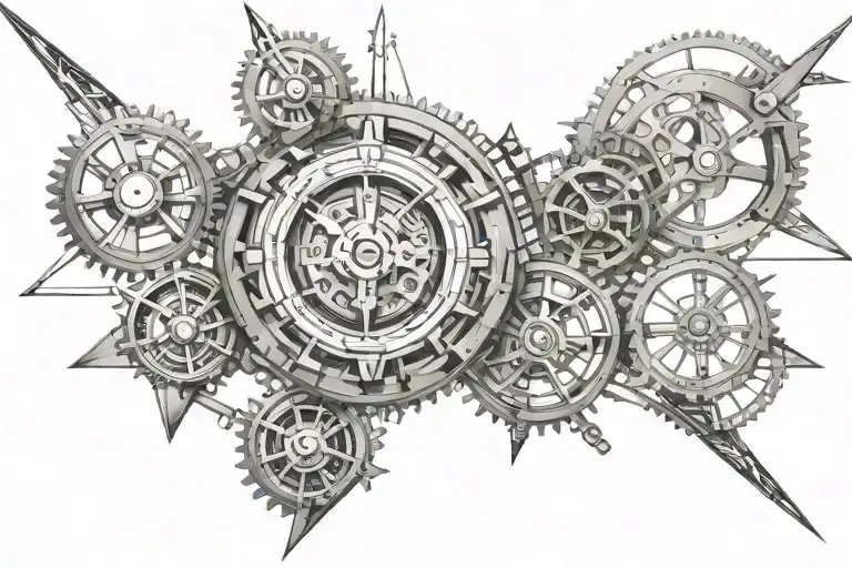 steampunk industry electric metal time tattoo design idea