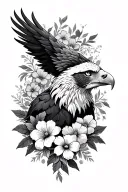 eagle, lion, flowers tattoo design idea