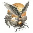 icarus falling great sun behind neotraditinal style tattoo design idea