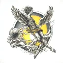 icarus falling great sun behind neotraditinal style tattoo design idea