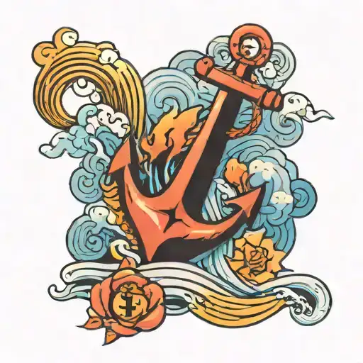 anchor, clouds, waves crashing, lightning  tattoo design idea
