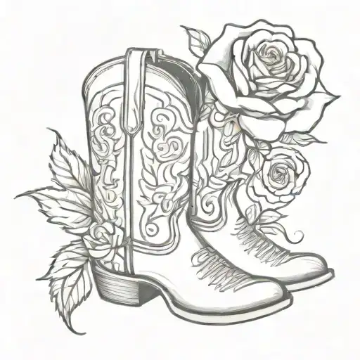cowboy boots with rose tattoo design idea