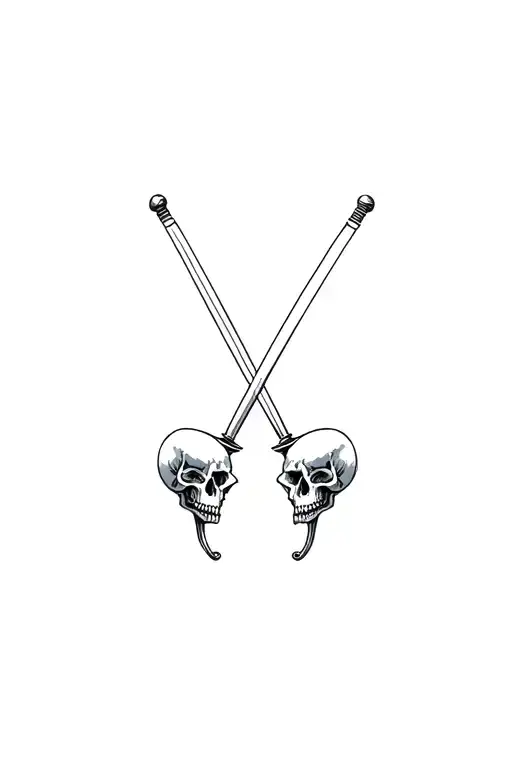 a short katana piercing through two kissing skulls tattoo design idea
