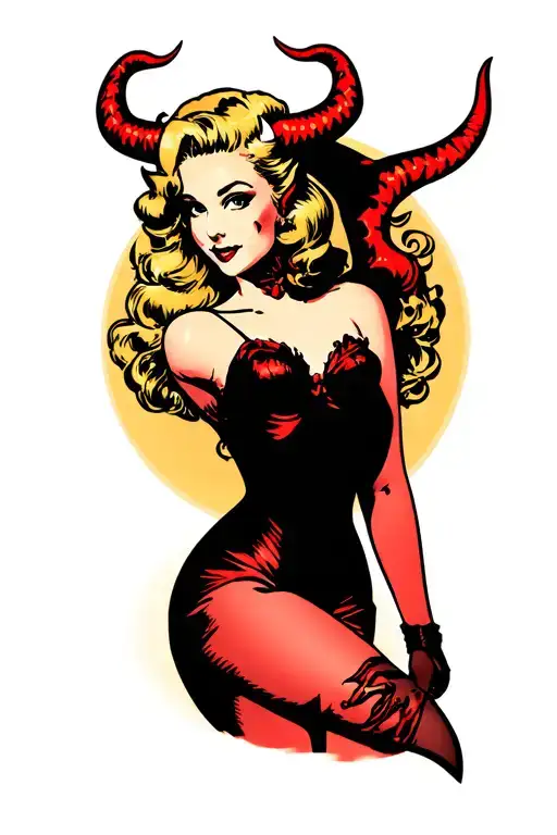 blonde devil pinup girl tattoo design idea