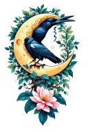 crescent moon, Dalia, magnolia, tree, vines, raven, Scorpio constellation tattoo design idea