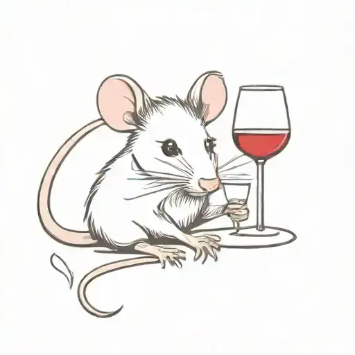 cute rat with a glass of red wine glass filled tattoo design idea