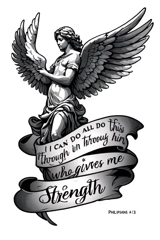 archangel wings with this verse in between "I can do all this through him who gives me strength." Philippians 4:13  tattoo design idea