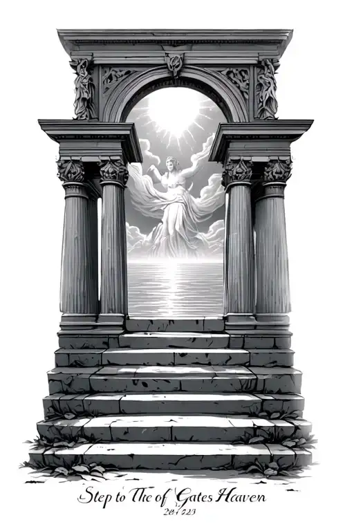 Steps to the gates of heaven with dates at the start of the steps tattoo design idea