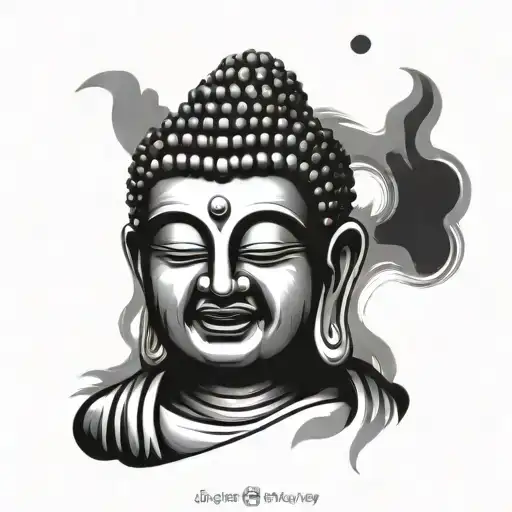 Buddha head laughing face tattoo design idea
