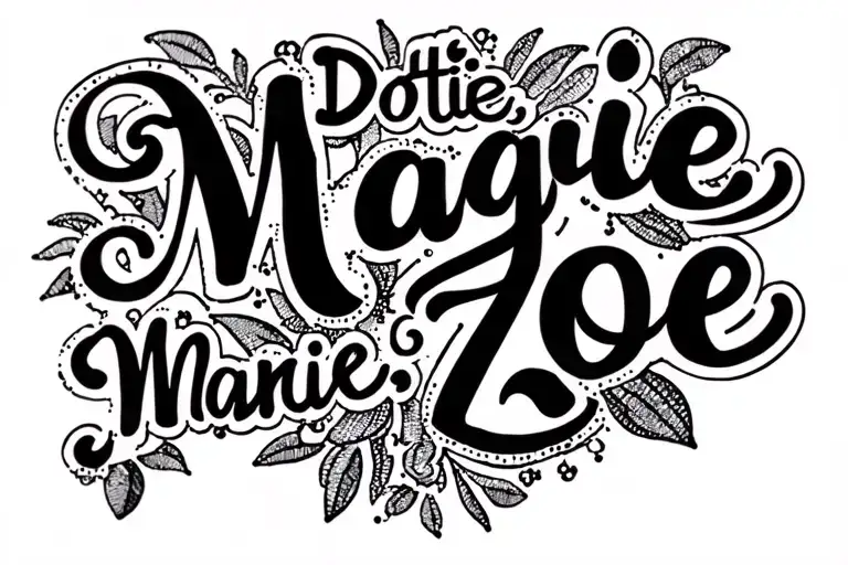 "Dottie, Maggie, Zoe" "Dottie, Maggie, Zoe" Script tattoo tattoo design idea