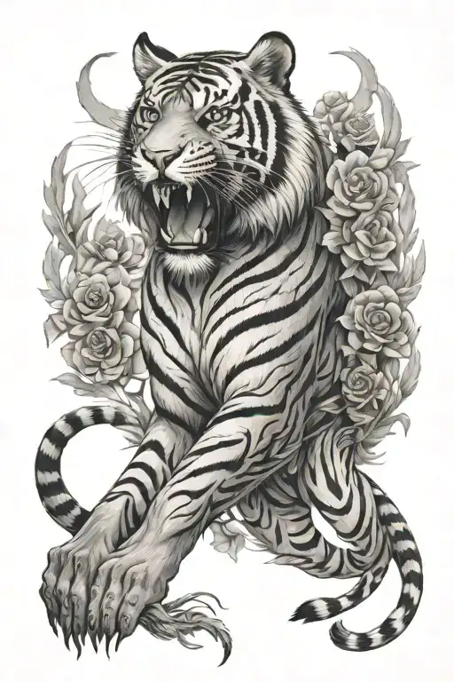 leeg sleeve tattoo. Tiger full body. angels. tattoo design idea