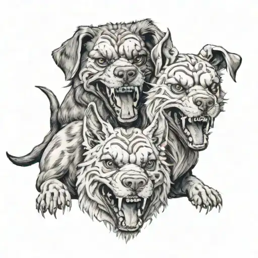 three head cerberus, one with a mexican skull design tattoo design idea