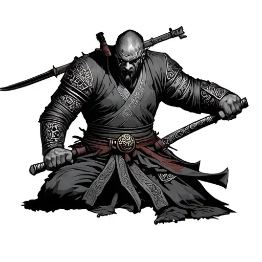 fallen ronin warrior holding tattoo design idea