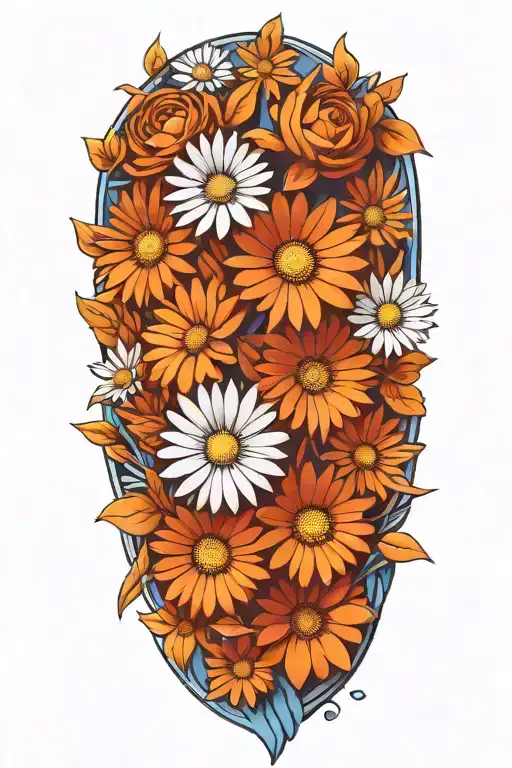 white and blue daisy flower bouquet tattoo design idea
