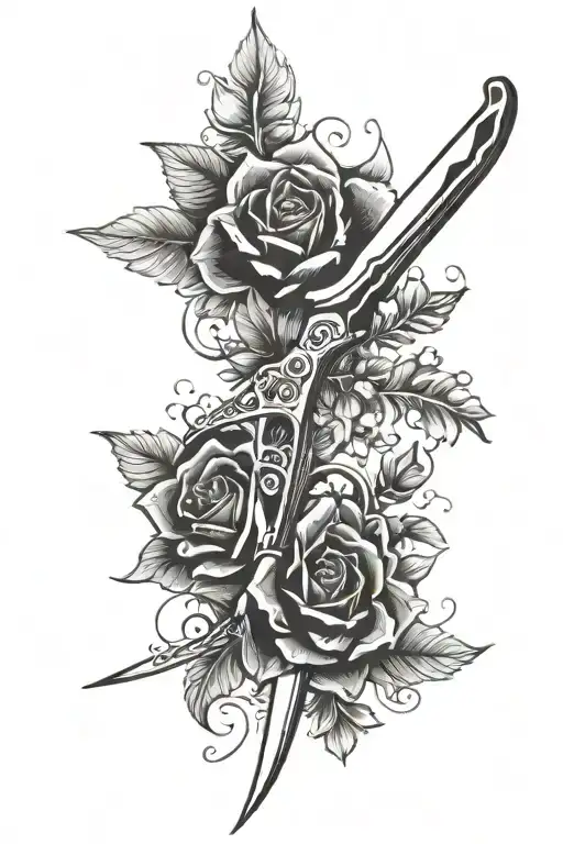 Scissors with a sharp tip and floral handle tattoo design idea