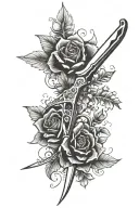 Scissors with a sharp tip and floral handle tattoo design idea