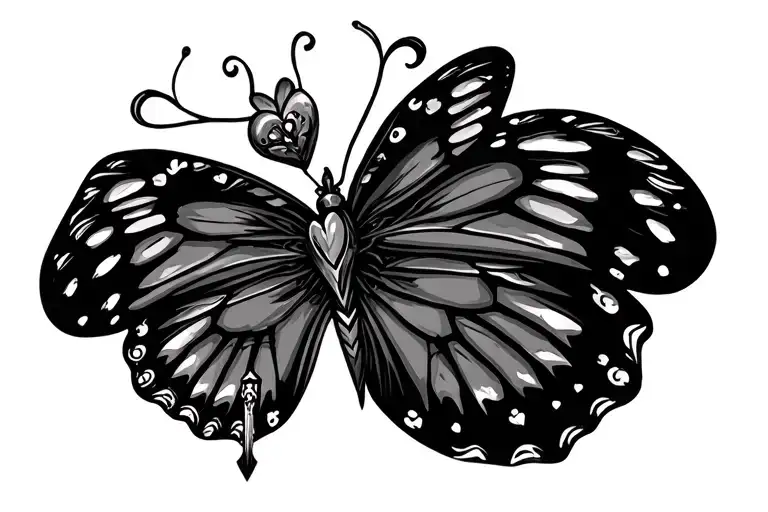 American traditional butterfly dagger hearts  tattoo design idea