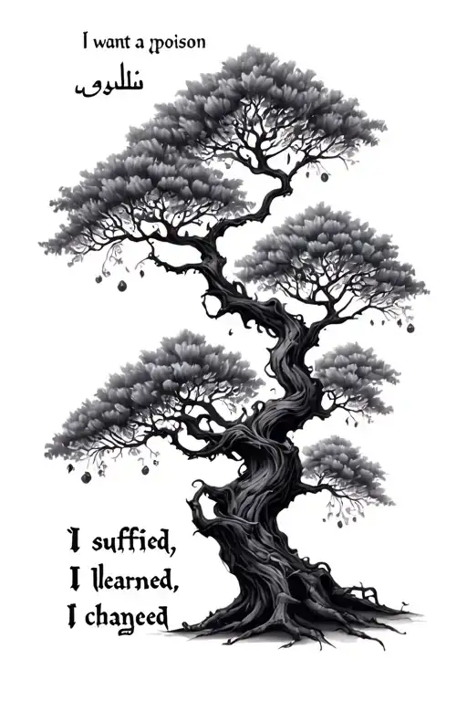 i want a poison tree with arabic language saying i suffered, i learned, i changed. tattoo design idea