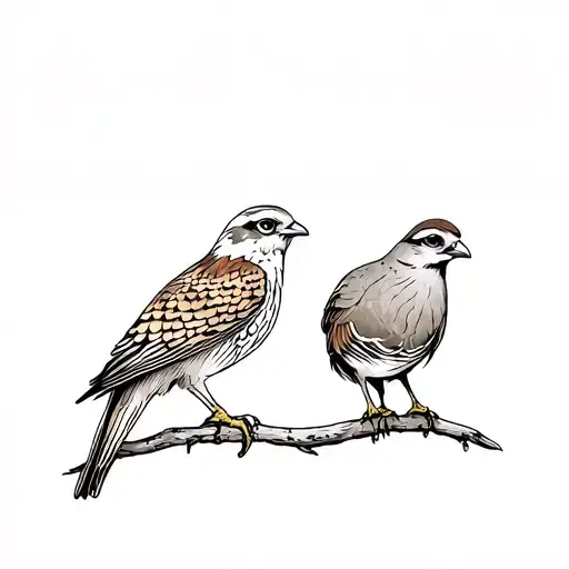 kestrel and quail species together tattoo design idea