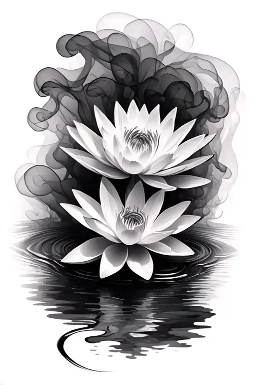 Filler smoke wispy soft shading waterlily flower tattoo design idea
