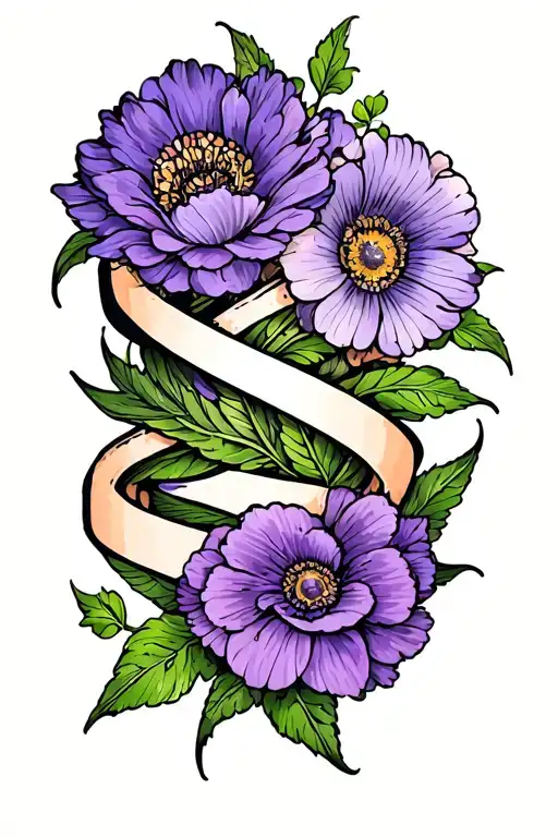 violet and cosmo flower wrapping around each other tattoo design idea
