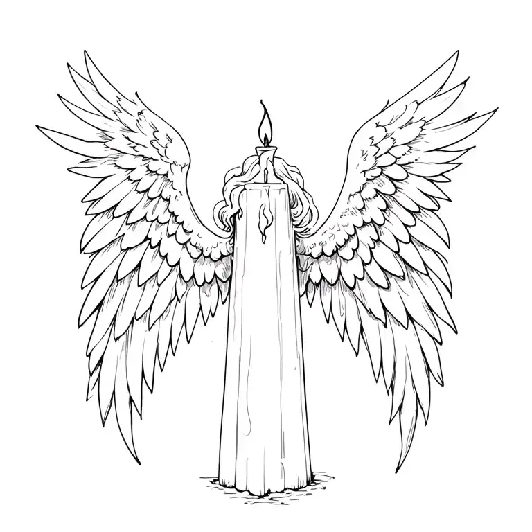 candle and angel wings spread tattoo design idea