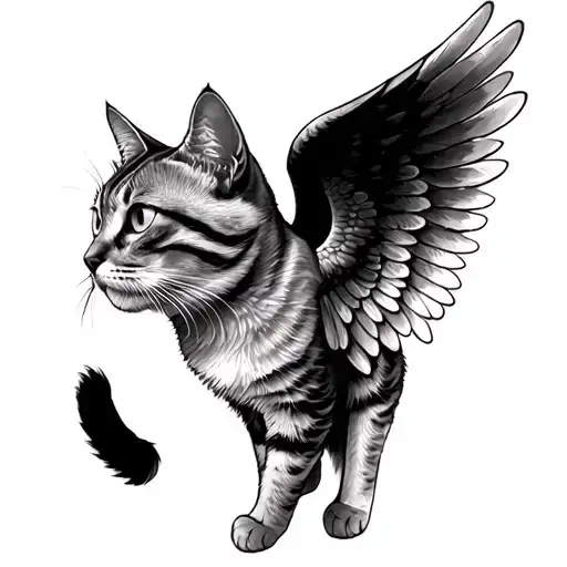 Cat Angel side view angel wings tattoo design idea