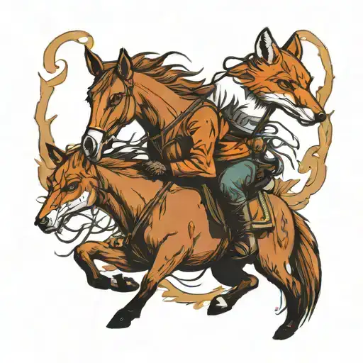 two fox racing on horses bow their heads tattoo design idea
