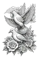 dove clouds roses rest in peace with the date tattoo design idea