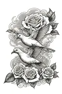 dove clouds roses rest in peace with the date tattoo design idea