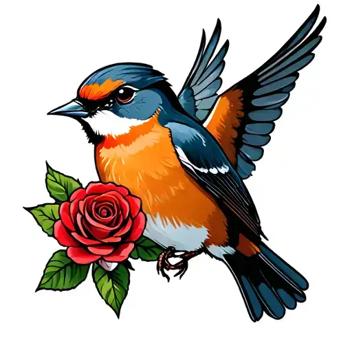flying robin holding a rose tattoo design idea