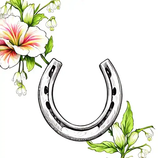 horse shoes mixed with lilly of the valley flower and carnation flower tattoo design idea