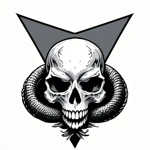 mountain skull serpent triangle shape tattoo design idea