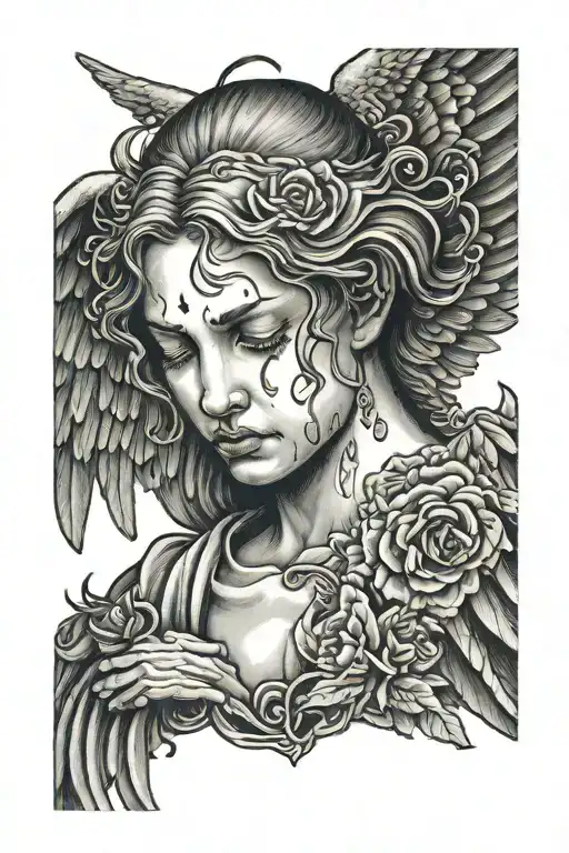 face less angel crying  tattoo design idea