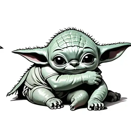 baby yoda hugging stitch tattoo design idea