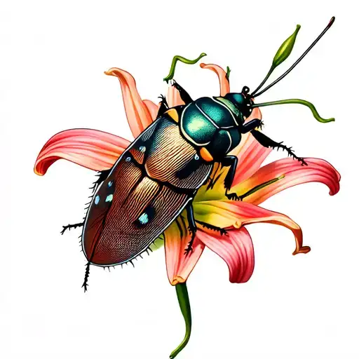 stink bug on a lily flower tattoo design idea