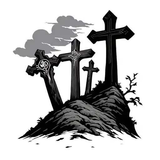 3 Crosses On Hill tattoo design idea
