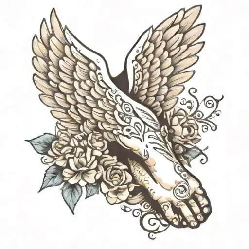 baby foot print angel wing Aiden tattoo design idea