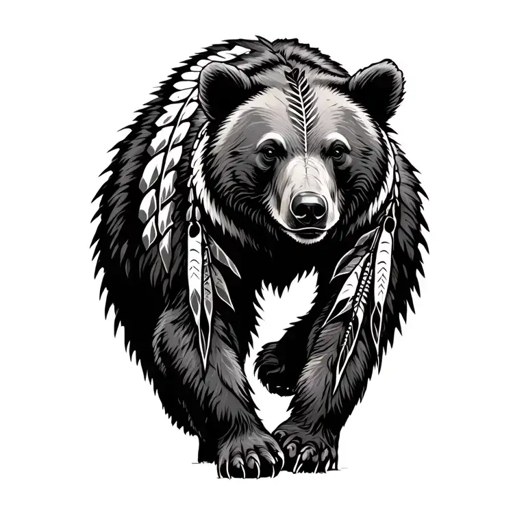 native american bear walking tattoo design idea