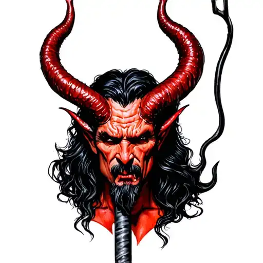 devil with pitchfork mideval tattoo design idea