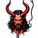 devil with pitchfork mideval tattoo design idea