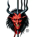 devil with pitchfork mideval tattoo design idea