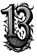 number 13 designed with golf club snd fidhing hooks tattoo design idea