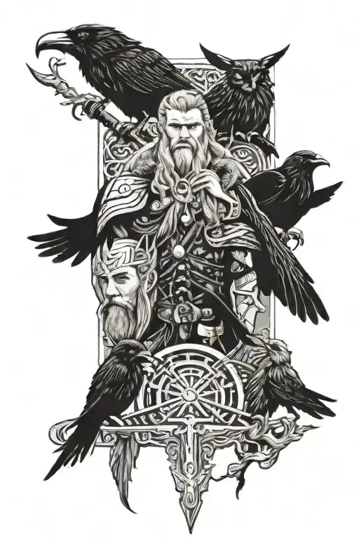 Odin, Thor, Loki, raven, freya, norse mythology tattoo design idea