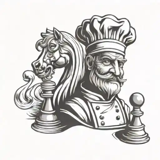 chef cooking king chess piece tattoo design idea