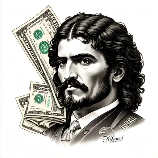 Jesus Malverde with money tattoo design idea